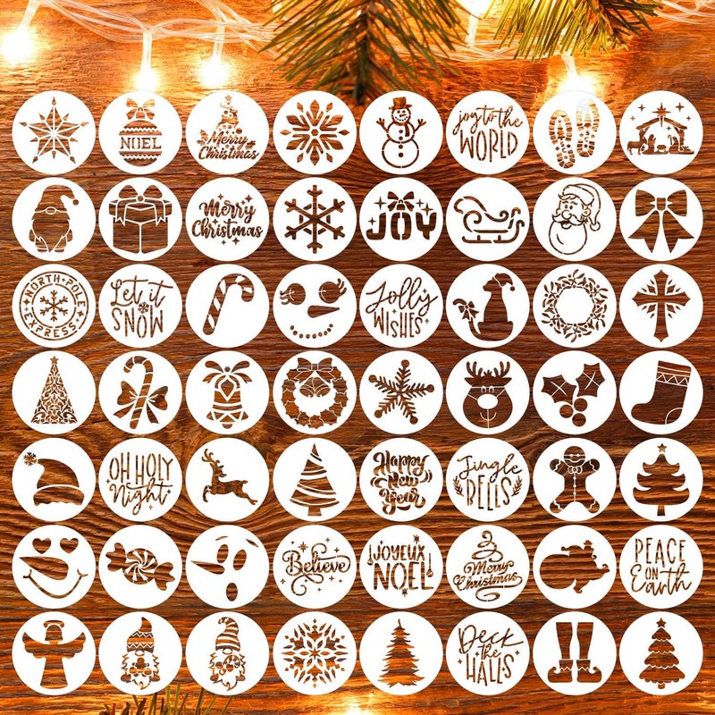 SUNVERSE Small Christmas Stencils for Crafts Reusable 3inch Christmas Stencil Holiday Stencils for Painting on Wood Slice Tier Tray Gift Tag Decor - Image 1